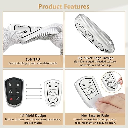 Miniatura 3 de PIFOOG Funda para llavero Cadillac Escalade de 6 botones 2015 - 2020, accesorios brillantes para llaves de automóvil, funda protectora de TPU lindo