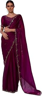 ORHANS Women's Organza Solid Printed Pattern Saree With Sequinned Embellished Border And Art Silk Matching Bouse Piece | S... Price In India