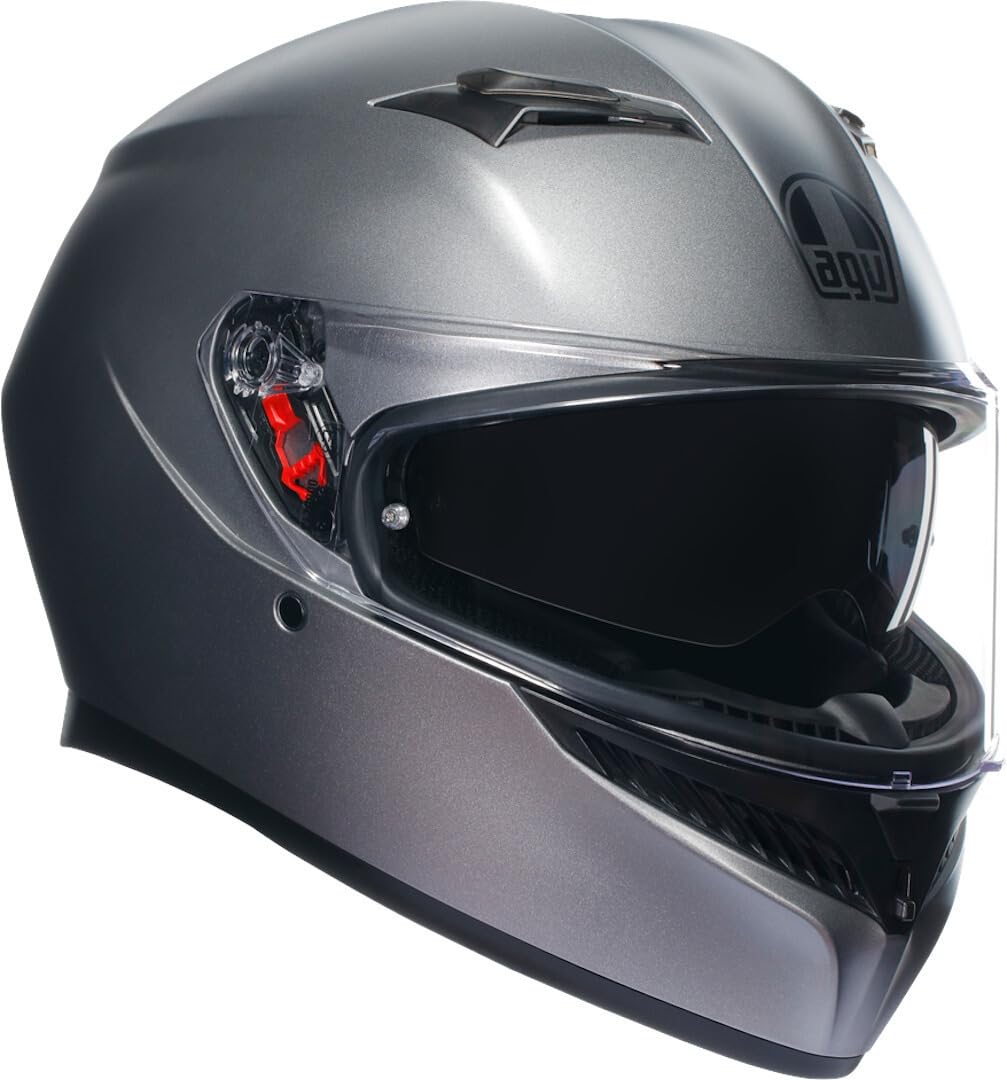 AGV - K3 E2206 MPLK, Full-face ECE Motorcycle Helmet with Spoiler and Scratch Resistant UV Visor, with Interphone Ready, Mono Matt Luna Grey, Unisex, M