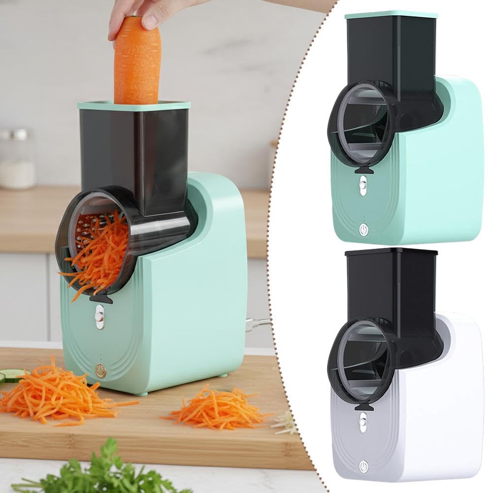 Rallador eléctrico de queso 3 en 1, cortador eléctrico de verduras y rallador, máquina de ensalada con 3 formas diferentes de cuchillas y base de succión fuerte, mini trituradora eléctrica de verduras