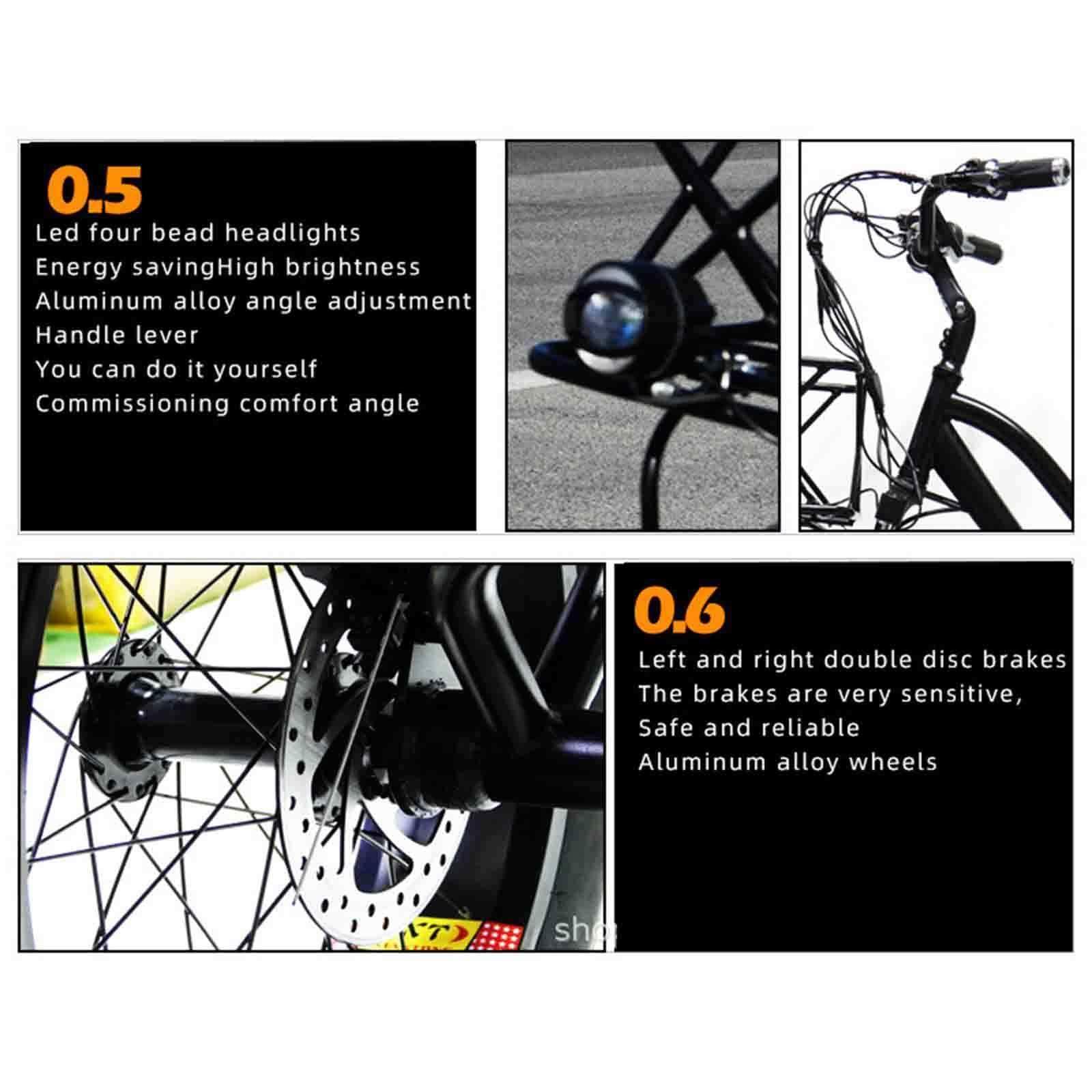 Tricycle électrique pour Adulte (7 Vitesses), Charge maximale de 159 kg, pneus Larges de 61 cm, Batterie Amovible 48 V/18 Ah, écran LCD, Phare, idéal pour la Ville et la Montagne (Bleu).