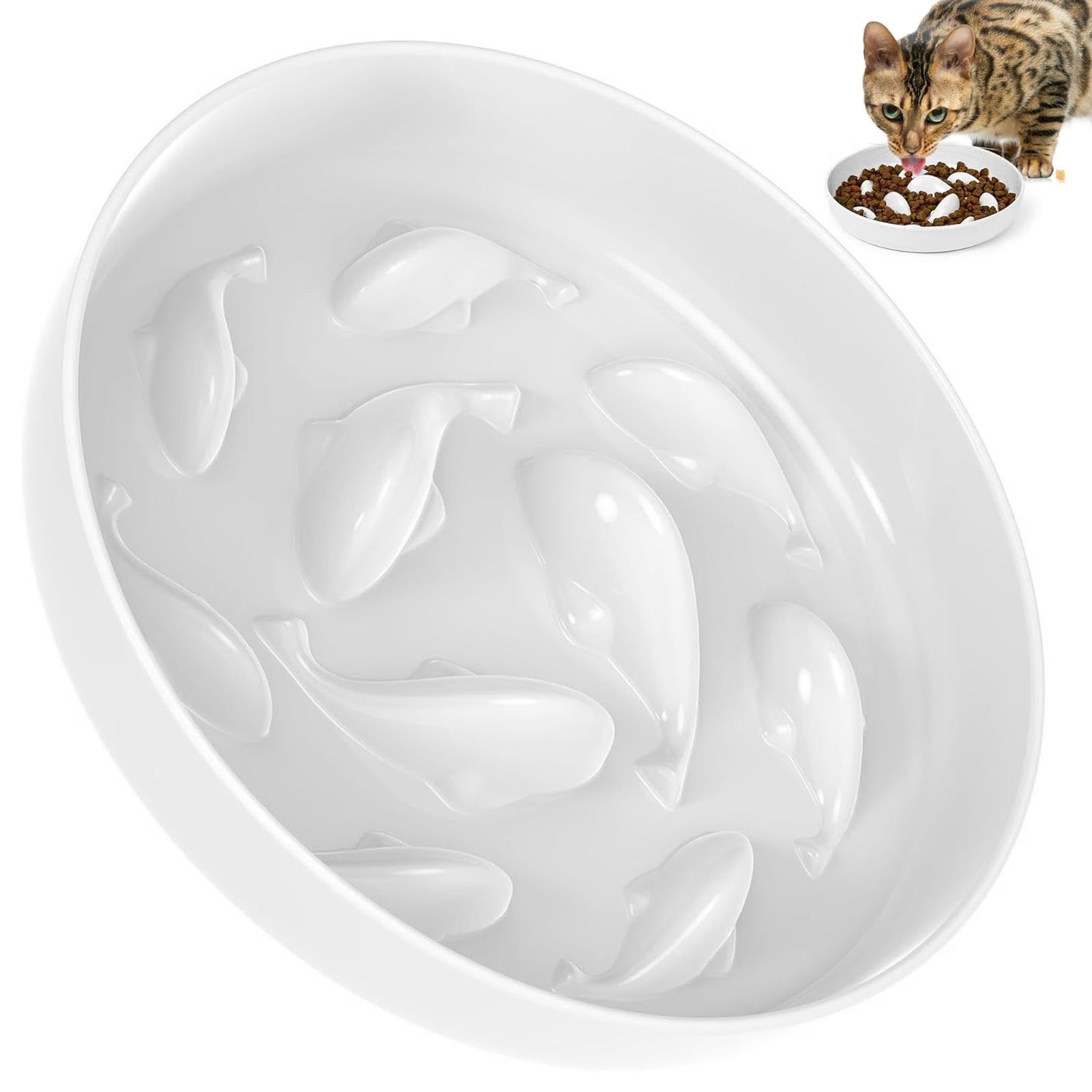 Slow Feeder Cat Bowl, No-Spill Cat Puzzle Feeder Bowl, Anti-Gulping Pet Slow Eating, Pet food bowls Eating Interactive for Puppy Kitten(White)