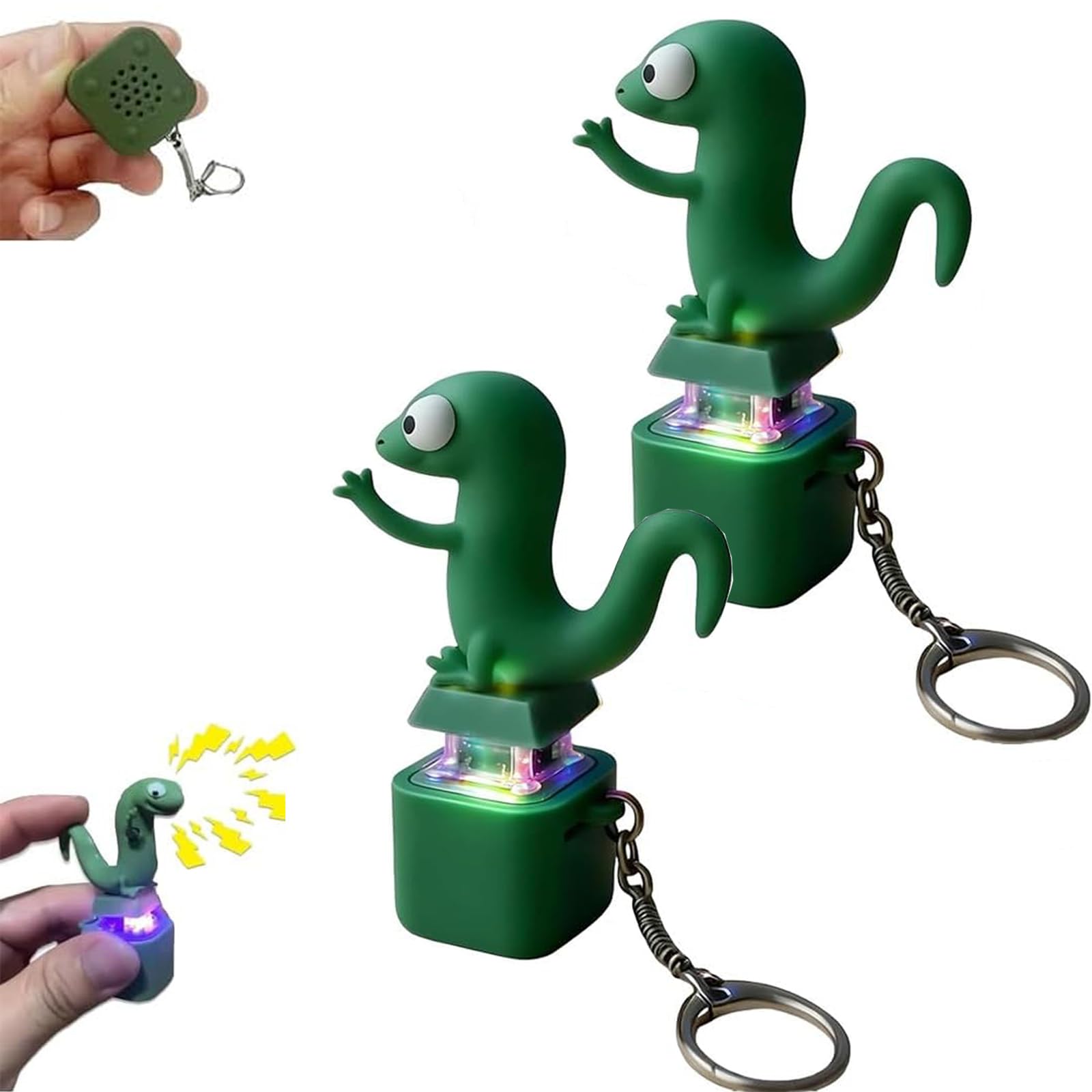 Anjoize Lizard Keychain Sound, New Fun Rechargeable Keychain with Colorful Lights, Portable (2pcs)