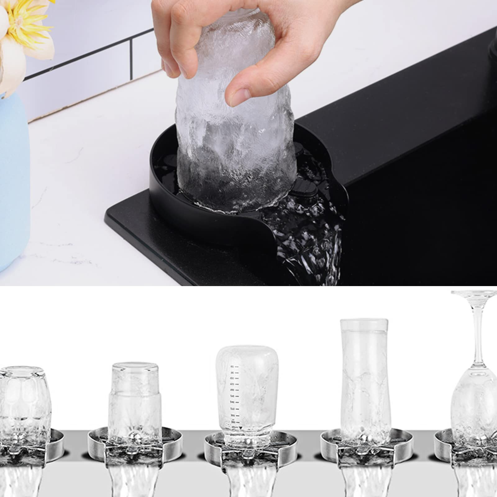 Lavavajillas de acero inoxidable, fregadero automático Dyna-Living Lavabo de vidrio, lavamanchas de botellas de copa, fregadero de cristal integrado para fregadero de cocina bar hogar (negro)