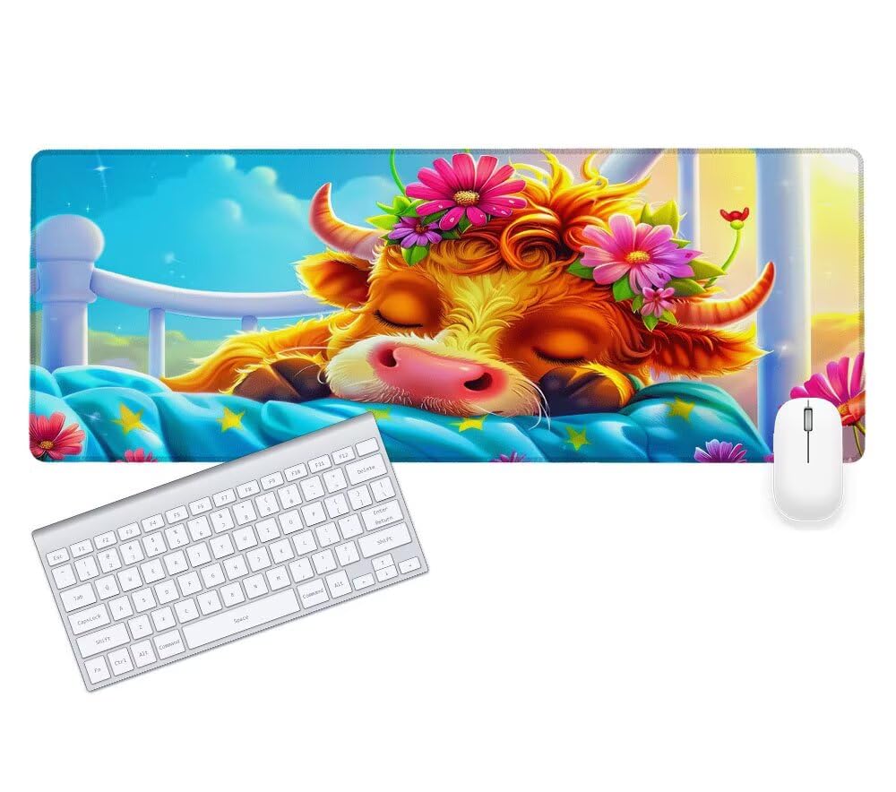 Alfombrilla Ratón, Alfombrilla Gaming Buey XXL 1200x600x3mm, Extendida Base de Antideslizante Caucho Mouse Pad Flor, Protector Escritorio con Bordes Cosidos, Mejora la precisión y la Velocidad T-9