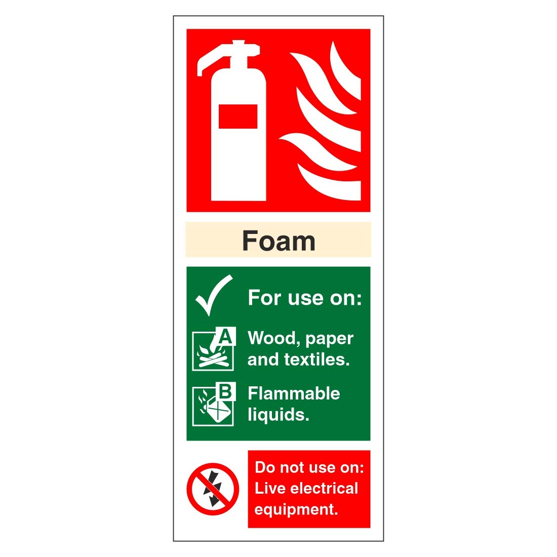 Foam fire extinguisher identification sign 80mm x 200mm Self adhesive vinyl sticker - Identify extinguishers and their application (10)