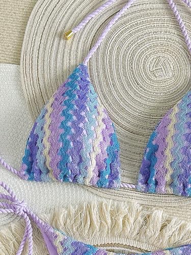 Image of ZAFUL 2 Piece Triangle Bikini for Women Knitted Rope Halter Bikini Sets Sexy Bathing Suit Side Tie Swimsuits Beachwear
