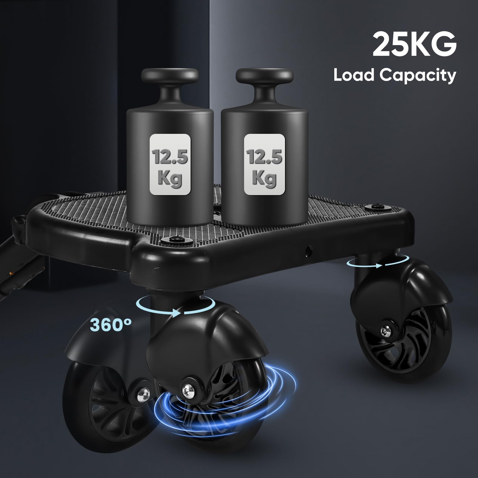 Buggy Board mit Sitz, Buggy Board für alle Kinderwagen, Trittbrett Mitfahrbrett universal, Kiddy Board für Kinder von 2-6 Jahren, Bearing 25KG (Schwarz)