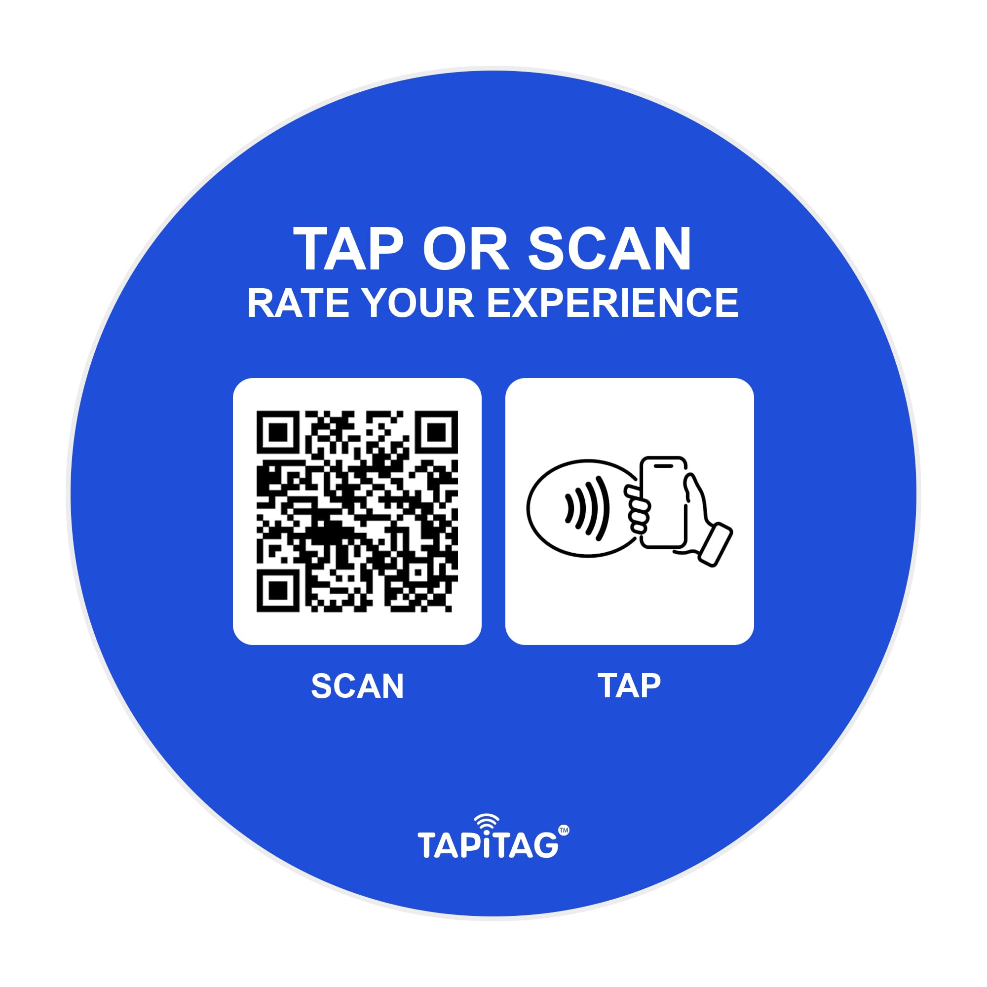 TAPiTAG Smart Business Hub – Tap or Scan to Access Your Business Info (Reviews, Menu, Socials, Bookings & More) – Contactless Display Sign with NFC, QR & Customisable Profile (Royal Blue, PVC, 70mm)