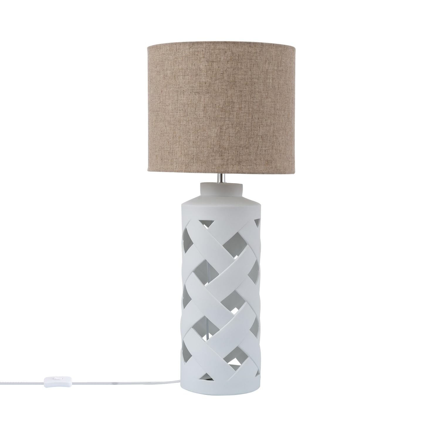 LEDKIA LIGHTING - Lámpara de Mesa Makalu | Diseño Elegante y Moderno | Soporte E27 hasta 40W | Ideal para Salón, Dormitorio, Comedor | Dimensiones: 700x350mm, Blanco, Cerámica, Tela