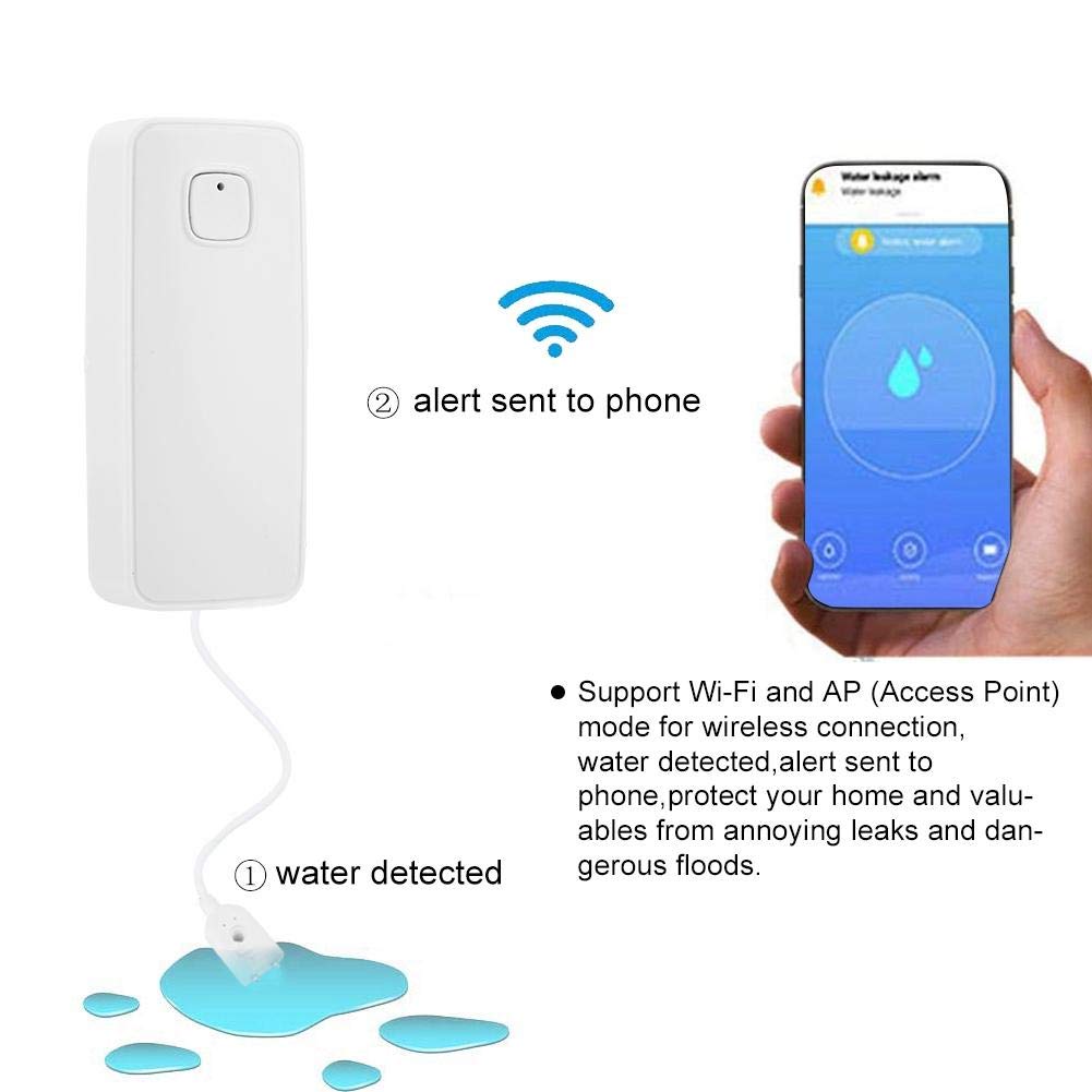 Water Leak Detector, Smart WiFi Wireless Water Flood Sensor Alert Leak Detector Alarm APP Notification, White - Image 3