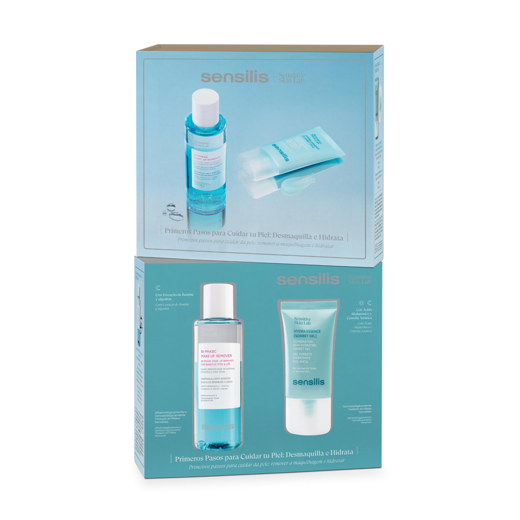 Sensilis - Pack Primeros Pasos, Incluye Desmaquillante Bifásico 150 ml y Gel Hidratante Hydra Essence 40 ml, Eliminan el Maquillaje y Aportan Hidratación a Pieles Secas