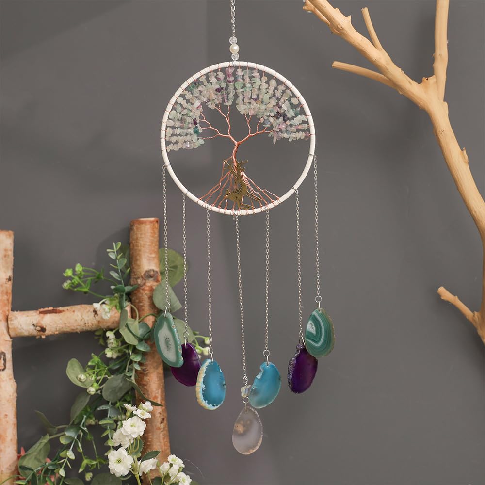 Carillon éolien d'agate pour décoration de jardin et terrasse suspendue bohème