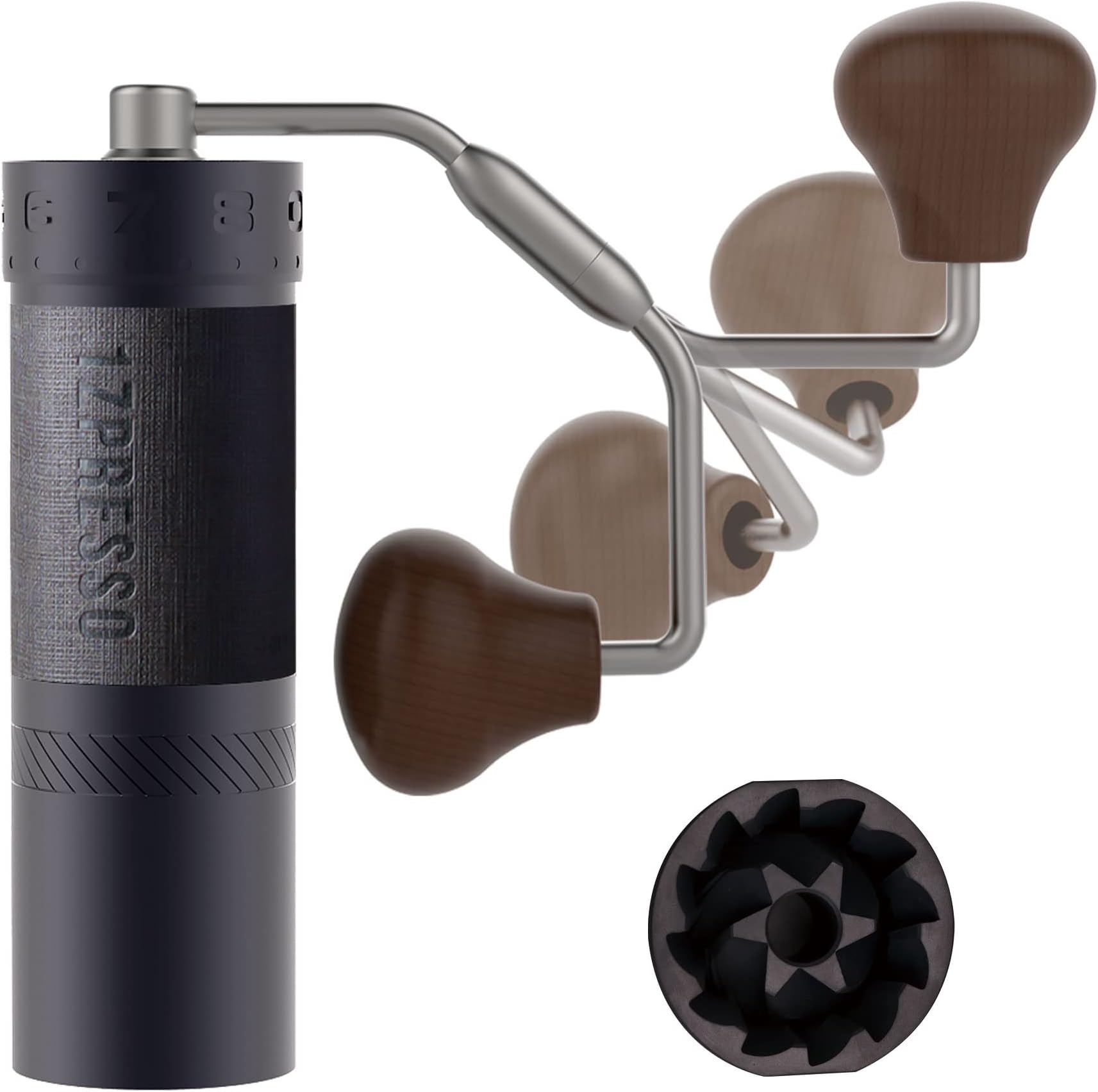 1Zpresso J-Max S Manual Coffee Grinder Iron Gray, Coated Conical Burr,Foldable Handle, Magnet Catch Cup Capacity40g, Numerical Adjustable Finely Setting, Faster Grinding Efficiency ideal for Espresso