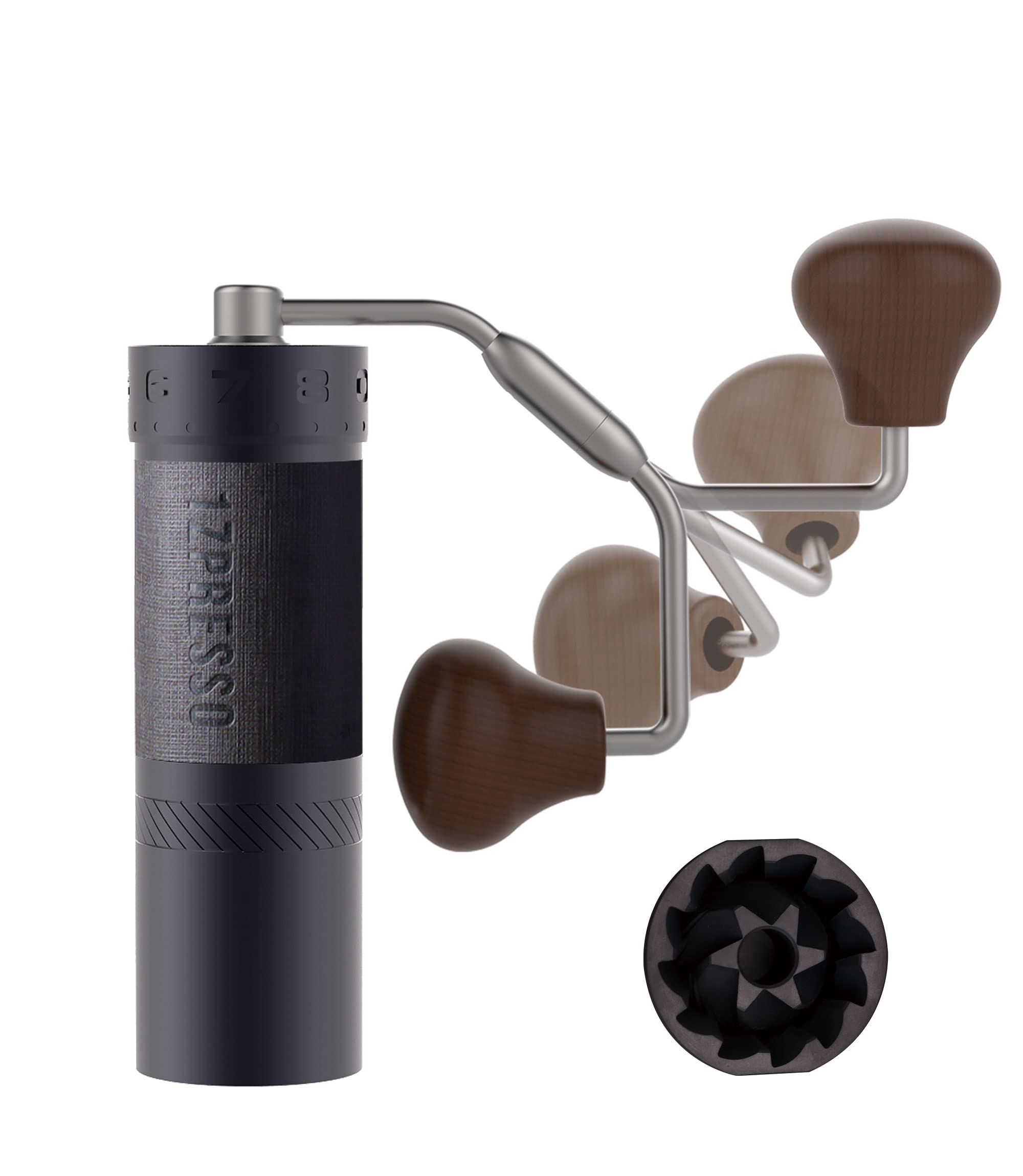 1Zpresso J-Max S Manual Coffee Grinder Iron Gray, Coated Conical Burr,Foldable Handle, Magnet Catch Cup Capacity40g, Numerical Adjustable Finely Setting, Faster Grinding Efficiency ideal for Espresso