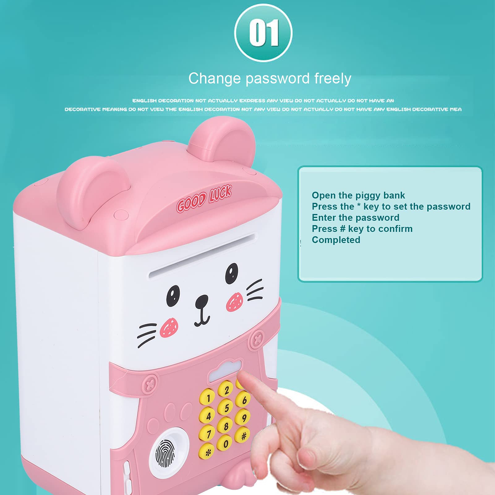 Banques d'argent de Verrouillage de Code D'empreintes Digitales Électroniques pour Enfants, Mini ATM Auto Scroll Paper Money Tirelire en Un Clic Machine à Raconter des Histoires avec Lumière Musicale