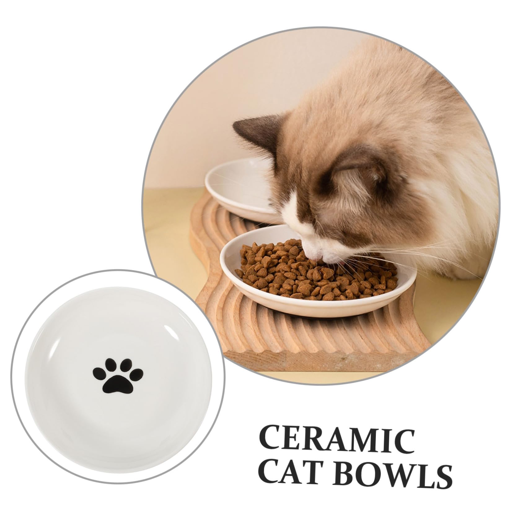 Ciotole per Gatti Piatte Antiscivolo, Set 3 Pezzi in Ceramica | Bordo Basso e Forma Ampia, per Mici Piccoli, Supporto per Pappa e Acqua