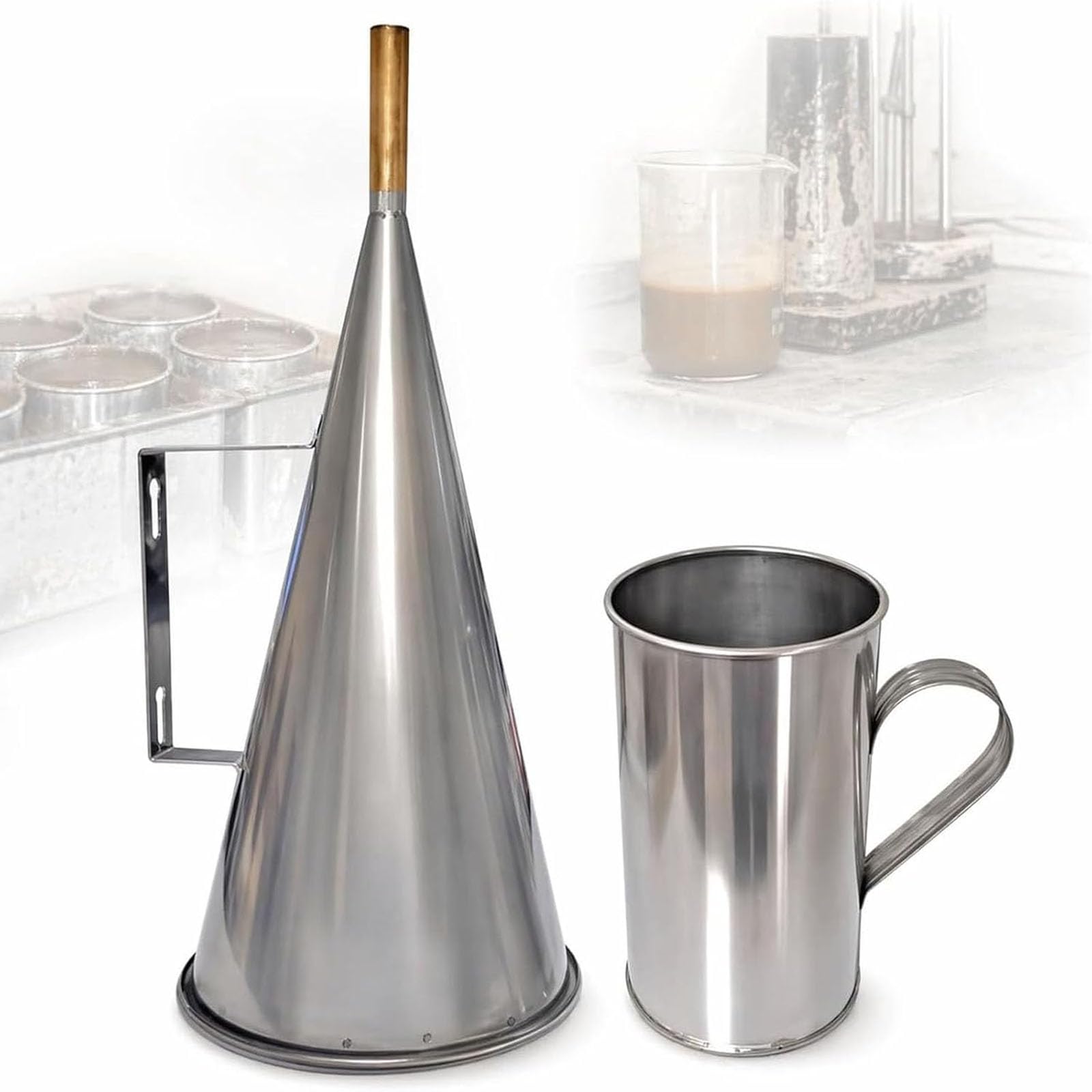 MRJYK Mud Funnel Viscometer, Stainless Steel Drilling Fluid Viscosity Test Kit, 12 Mesh (1.6 Mm) Screen, with 946ml Measuring Cup, for Mud and Petroleum Testing