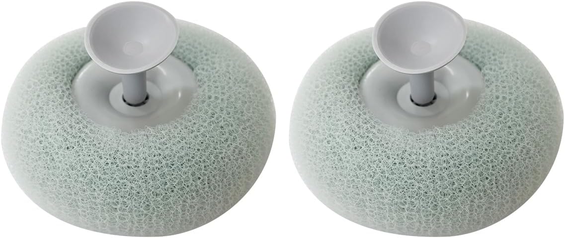 2Pcs Bath Sponge Brush with Suction Cup ，Shower Loofah Sponge Bath Mesh Ball for Clean Body Exfoliation