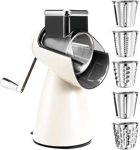 Rallador rotativo de queso con mango  Rebanador de verduras y nueces, molinillo manual de cocina de gran capacidad para lechuga, papa, zanahoria,