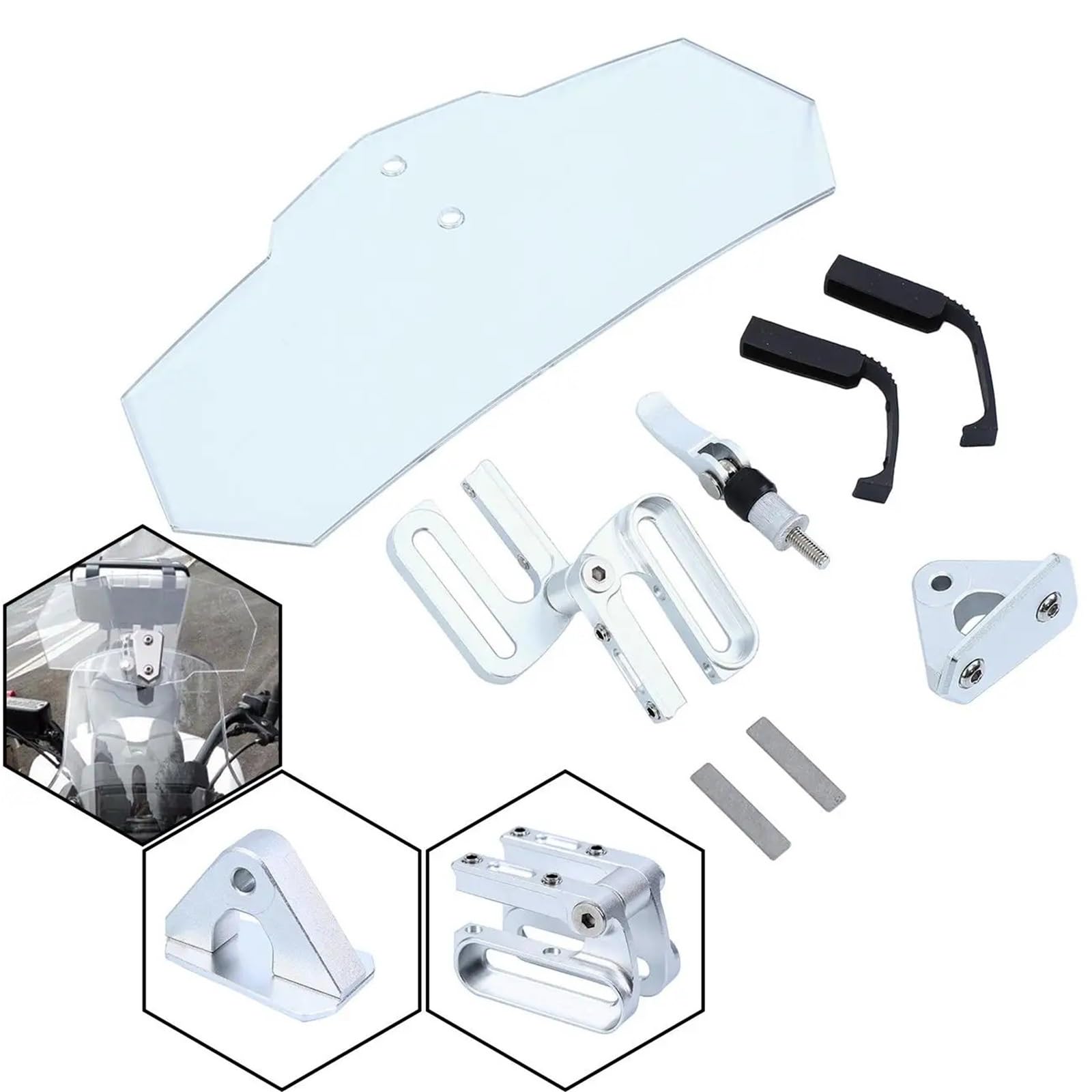 Deflector Cupula Moto Compatible con BMW R1200GS, Kawasaki Z800, Z900 y Honda. Clip de alerón Universal para Motocicleta, extensión de Altura Ajustable. Parabrisas