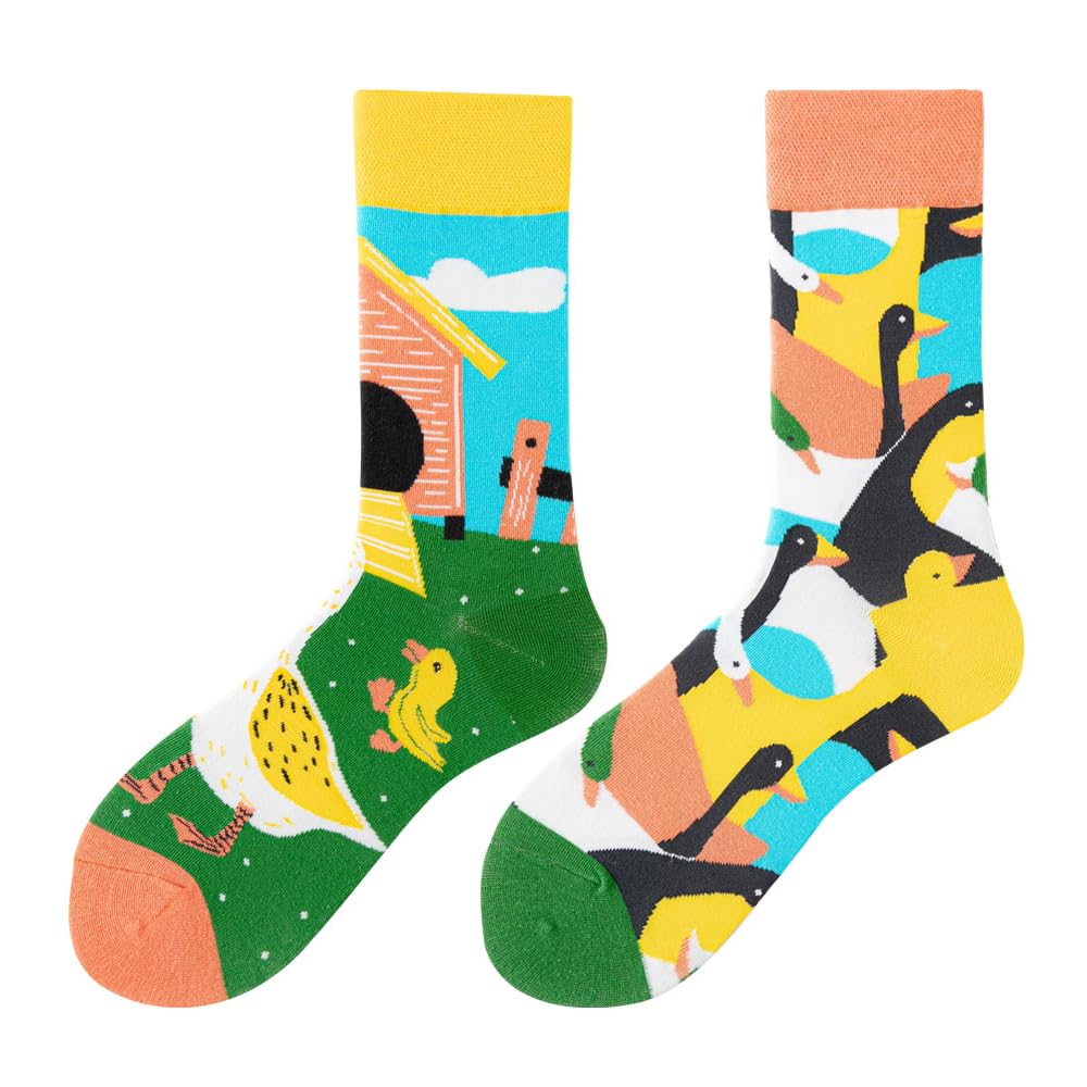Calcetines Divertidos Unisex para Mujer y Hombre con Diseños Asimétricos en Par - Temas Animales, Comida, Fruta, Deporte y Arte en Algodón - Ideal para Regalos - 5