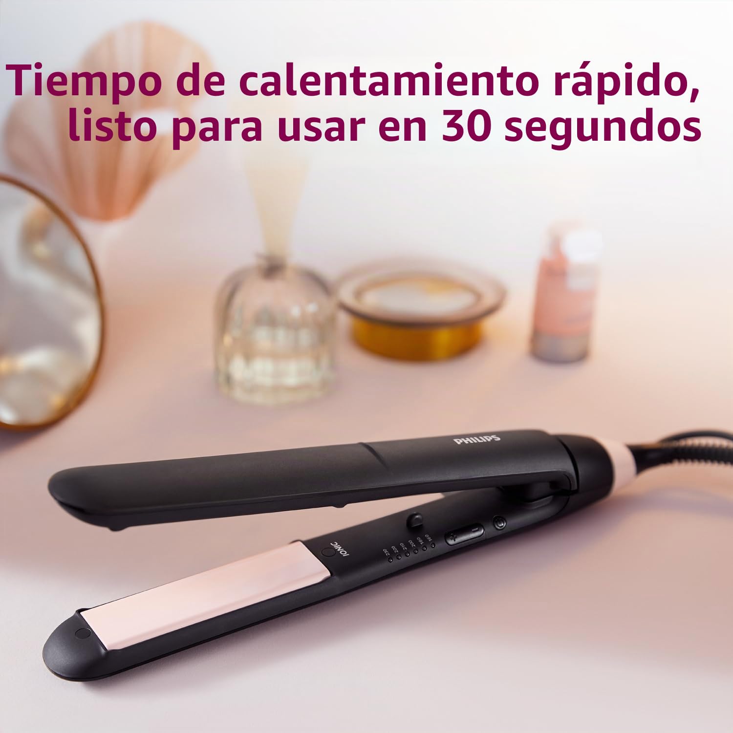 Philips Plancha de pelo serie 3000 con Tecnología ThermoProtect, Iones, Placas Ceramicas de 100mm de Largo con Queratina, BHS378/00, Malva