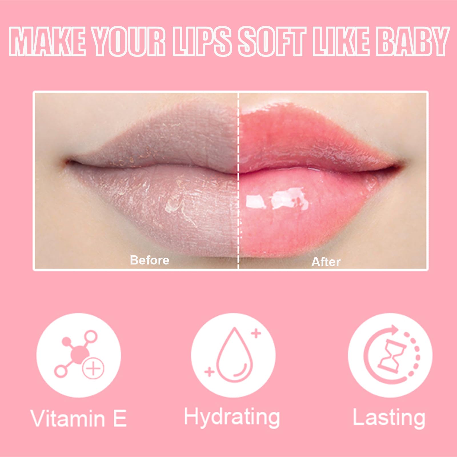 Loobexery 2Pcs Crystal Jelly Lip Oil Big Brush Head Moisturizing Lip Gloss Hydrating Tinted Lip Balm, Long Lasting & Nourishing Lip Glow Oil, Non-sticky Fresh Texture