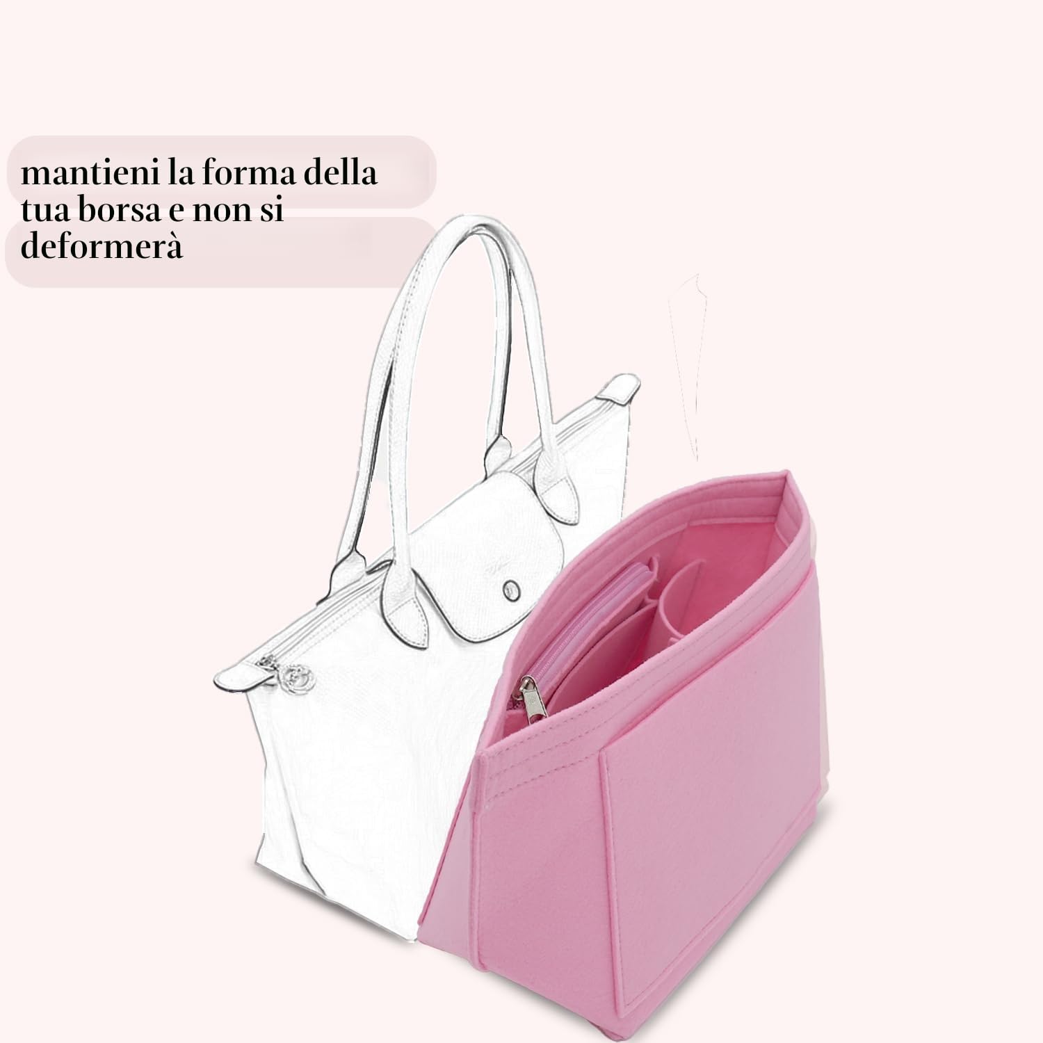 D.DUO Organizer per borse, accessori per borse, organizer Longchamp con manico lungo (L(manico lungo), Beige)