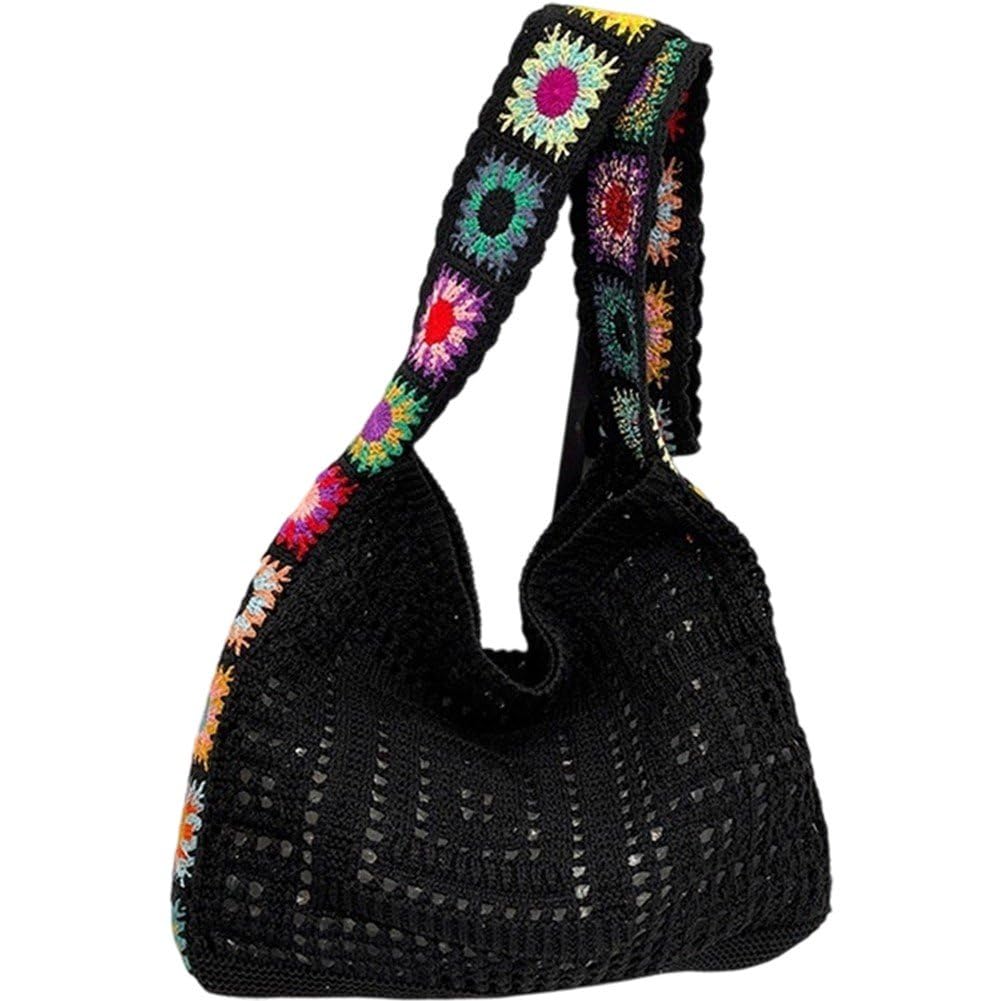 Danlai Colorful Ethnic Crochet Crossbody Bag, Knitted Handbag for Women Summer Beach Work Daily City Commuting Travel