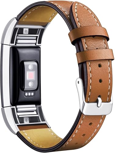 Mornex Replacement Leather Band Compatible for Fitbit Charge 256, Classic Genuine Leather Wristband for Men Women