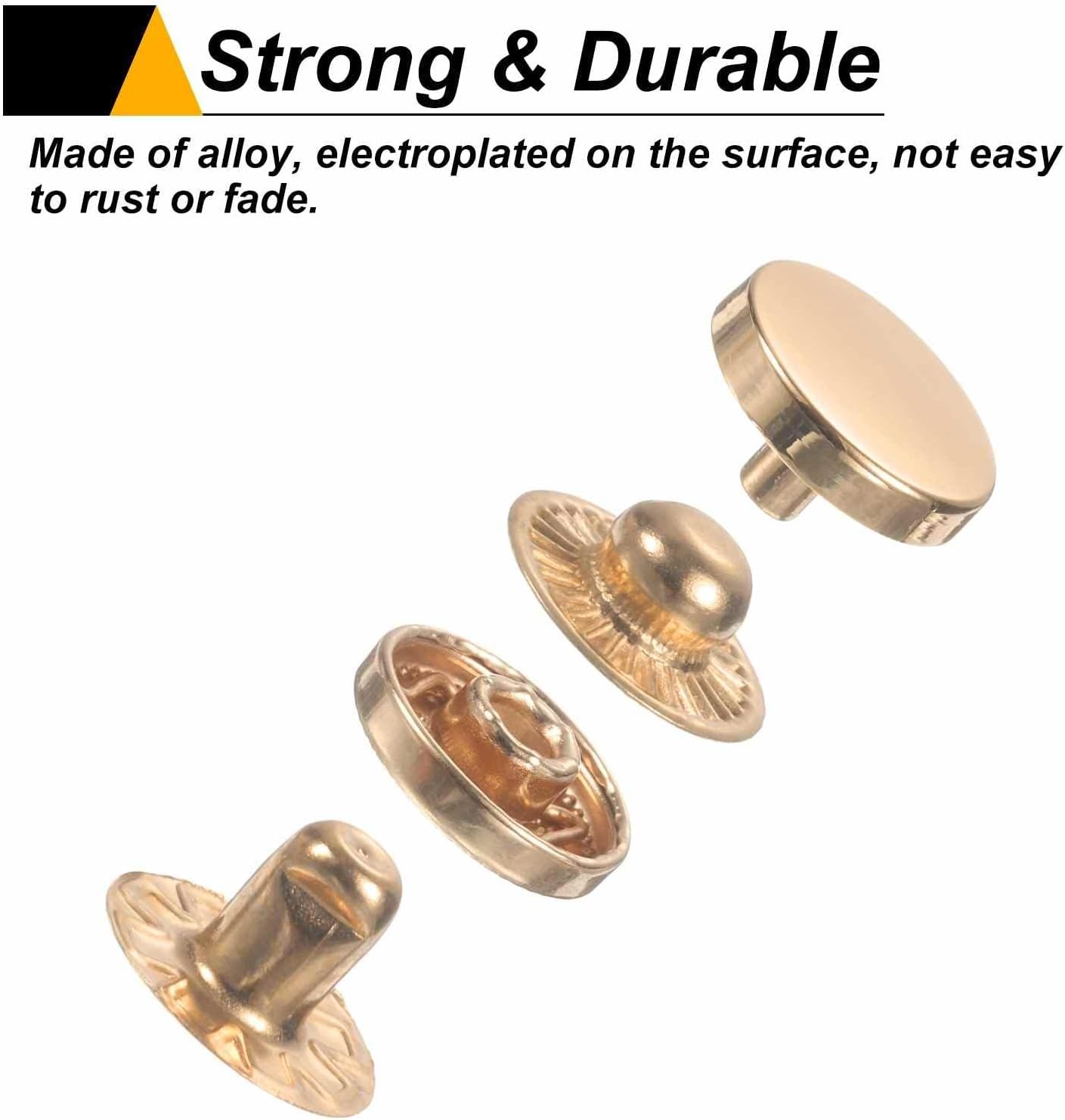 HARFINGTON 60 Sets Press-Stud Cap Buttons 10mm Metal Snap Fastener Alloy Sew-on Snap Buttons for Bags Leather Marine Boat Canvas, Gold image 4