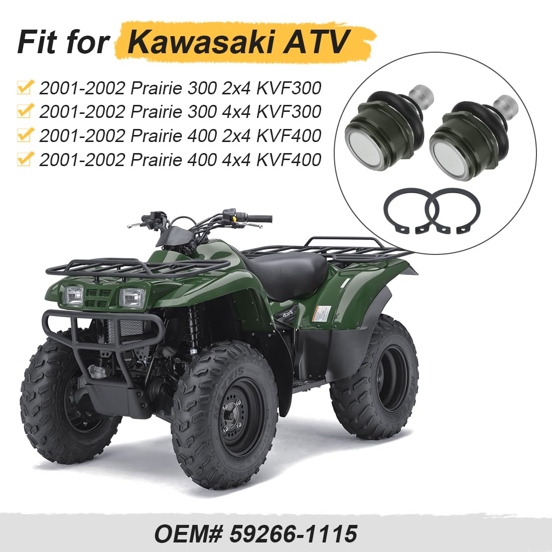 Rotule de suspension triangle inférieure pour bras A avant convient pour Ka-wasaki Prairie 300 400 2x4 4x4 2001-2002 59266-1115 2 pièces