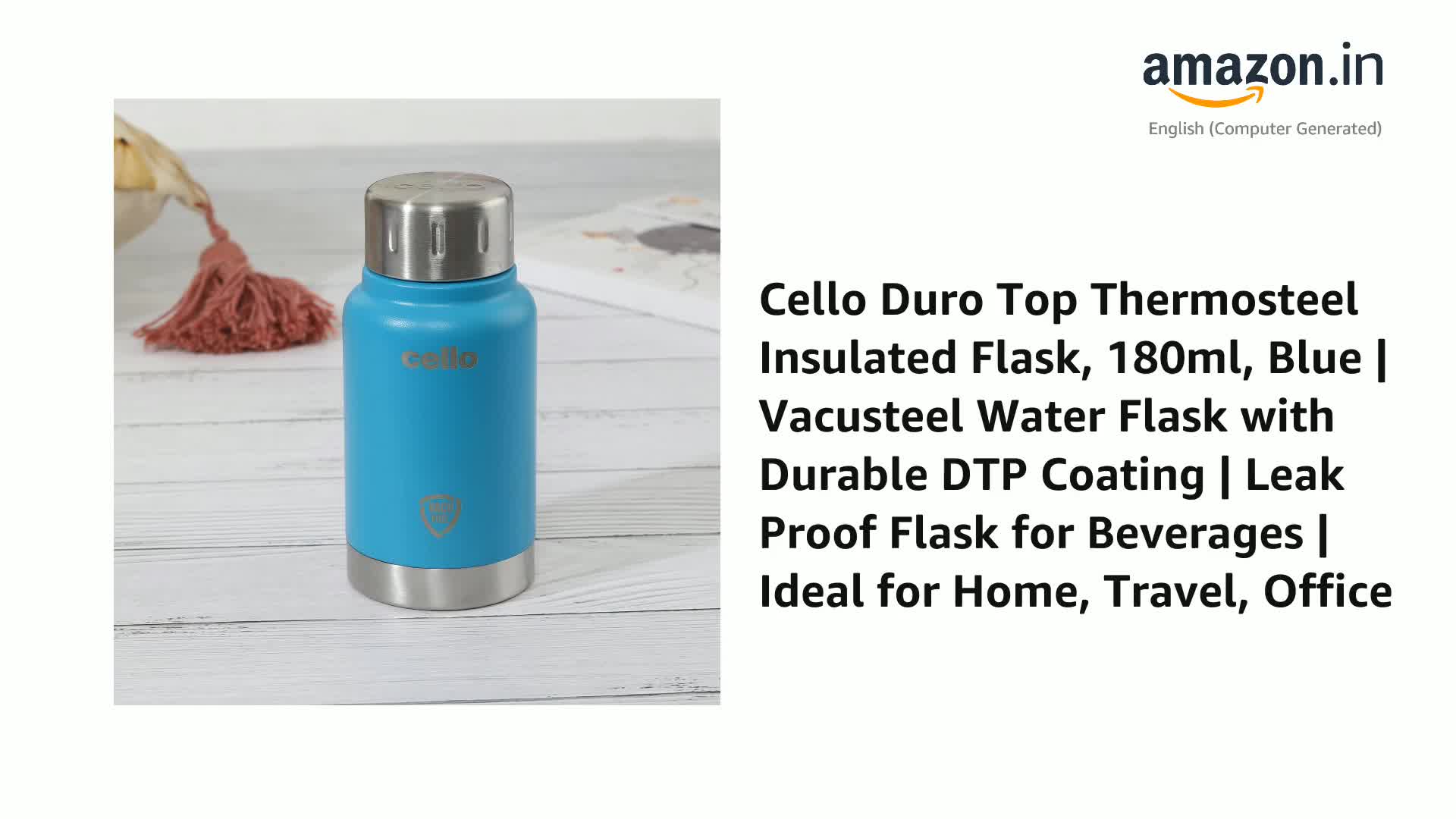 Cello Duro Top Double Wall Stainless Steel Water Bottle - 180ml, Vacuum Insulated, Copper Coated, Black