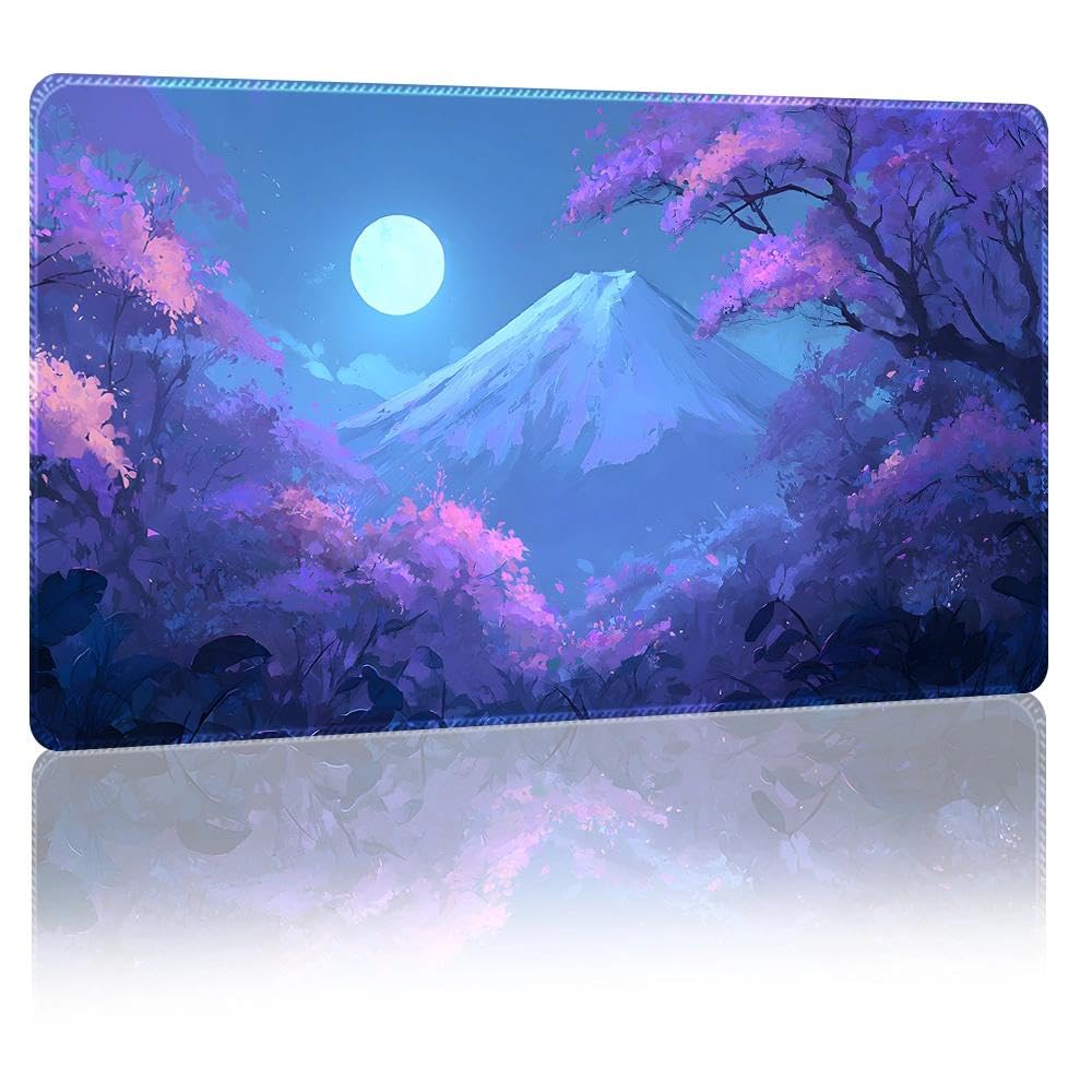 DUNQEO Fantasy Game Mat Compatible with MTG, TCG – 24”x14” Playmat with Stitched Edges for Trading Card Games, Board Games & Desk Use(Lunaria,No Game Zones)