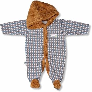 سالوبيت بكباسين بغطاء للرأس بتصميم مربعات انيق للاطفال - بني (6:12 شهر)