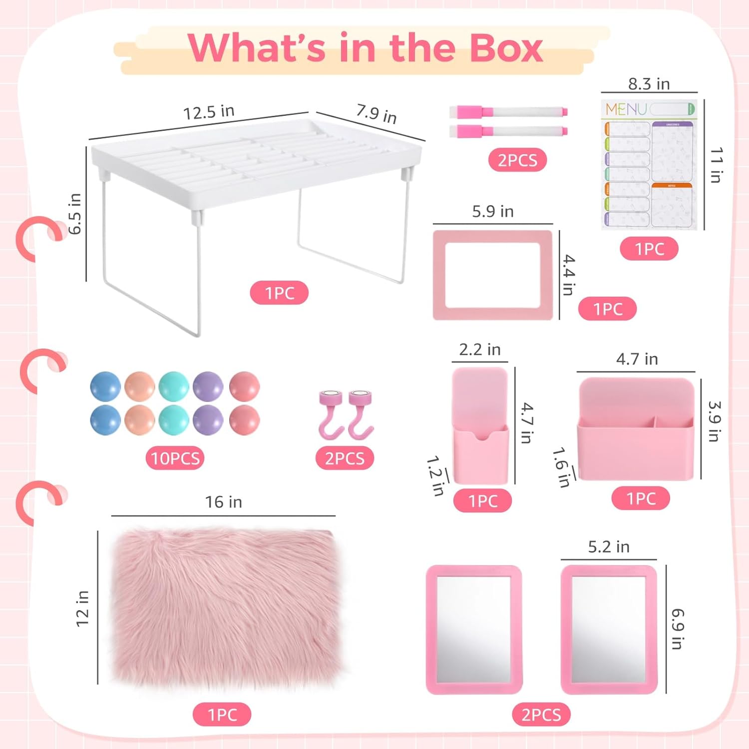 OMISTAR Pink Locker Accessories School Locker Decor with Shelf, Fluffy Rug, Adsorptive Mirror Storage Box Whiteboard Marker, Back to School Locker Organizer, 22 PCS Locker Organizer Kit Set