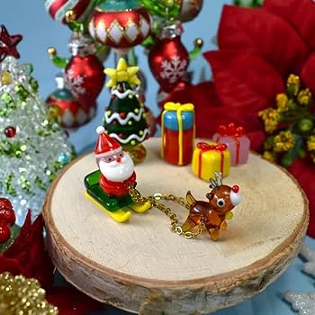 レア　アンティーク　ガラスボールオーナメント　トナカイのそりのサンタさん　女性 Amazon.co.jp: フォーカート かわいい 手作り ガラス細工 ソリ引き