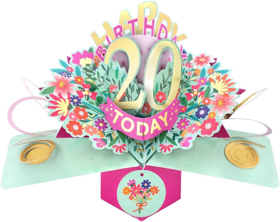 Happy 20th Birthday 20 Today Pop-Up Greeting Card Love Kate's Pop Up Cards Her POP215MC20, Pink