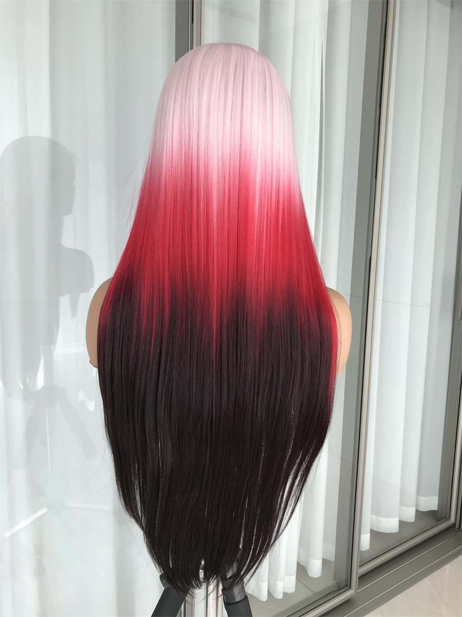 Aisom Straight Lace Front Wigs for Women Glueless Ombre Pink Color 13x4 Lace Front Wig Pre Plucked Transparent Lace 24" (Ombre pink)