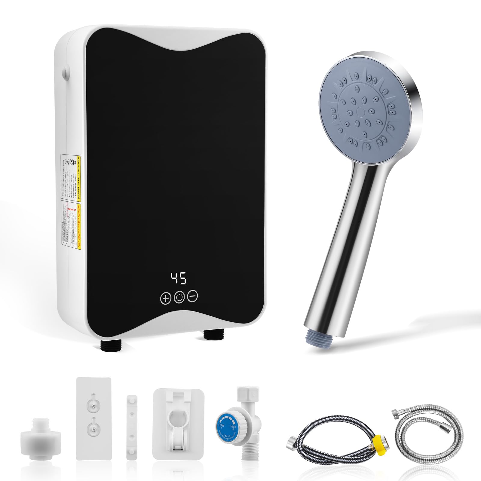 Elektrischer Durchlauferhitzer, 5500 W 230 V Warmwasserbereiter mit LED-Temperaturanzeige, 30–55 °C Mini Instant Elektro Wassererhitzer, IPX4 Wasserdichter für Dusche, Badezimmer, Küche