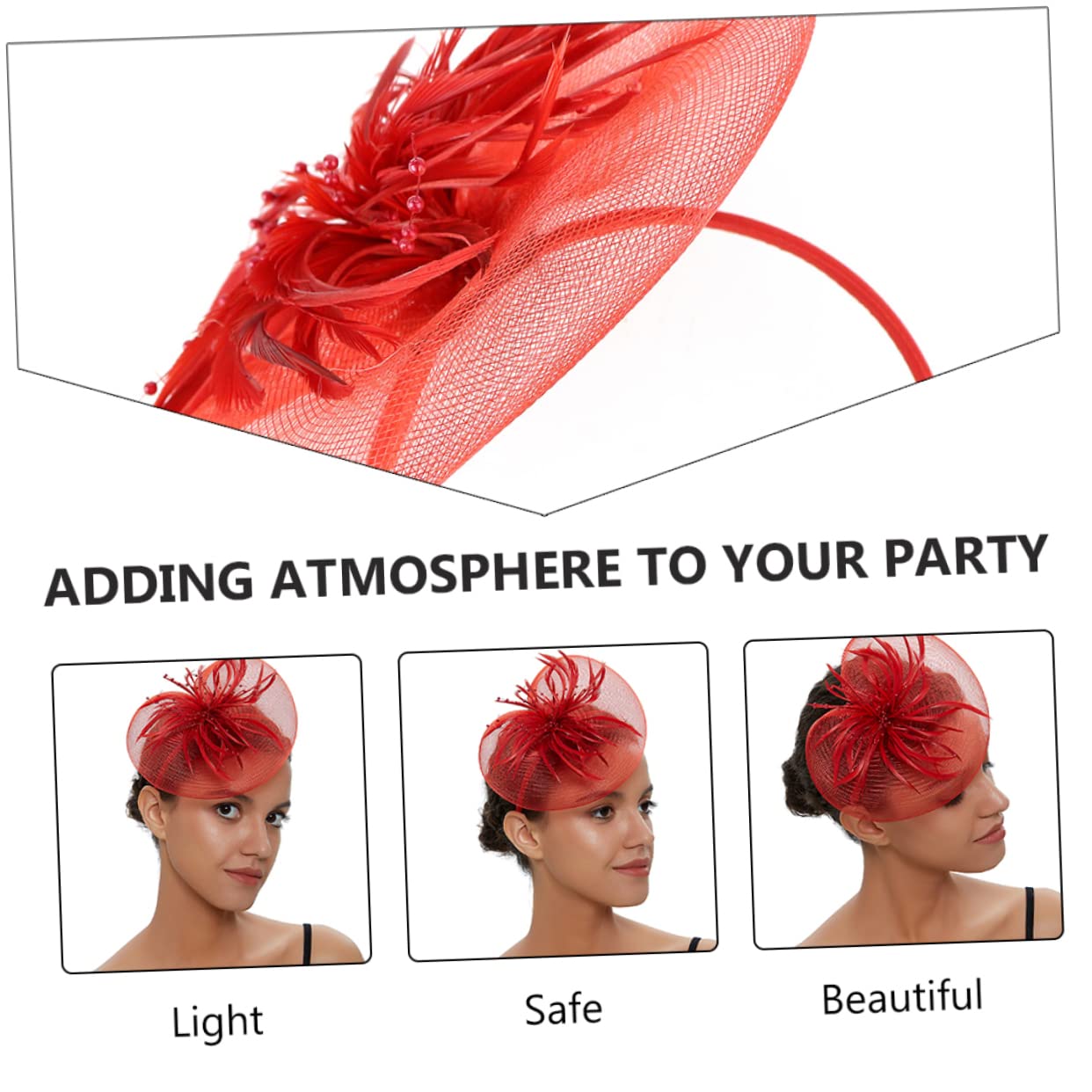 DOITOOL 3stücke Eleganter Feder Fascinator Haarreif Mit Netz Und Schleife Für Hochzeiten Partys Und Besondere Anlässe Rotes Haarschmuck-Accessoire