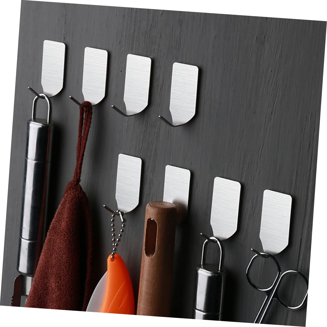 INOOMP 12Pcs Stainless Steel Adhesive Towel Hooks Wall Hooks for Bathroom Kitchen Easy to Install Towel Racks for Household Use Finish