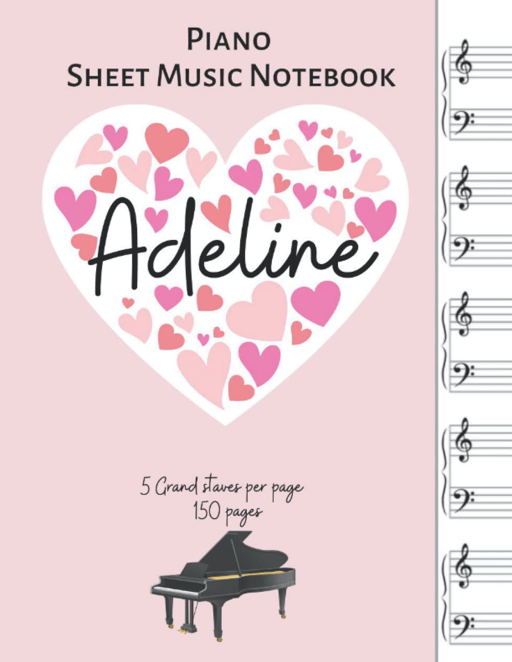 Cahier de musique Adeline de 150 pages avec 5 grandes portées pour composer