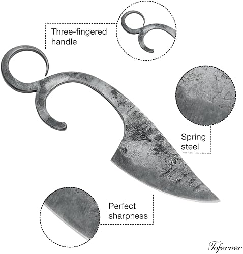 Miniatura 3 de Toferner Cuchillo forjado a mano, cuchillo de tres dedos, cuchillo artesanal hecho a mano con funda de cuero genuino, hoja endurecida, idea de
