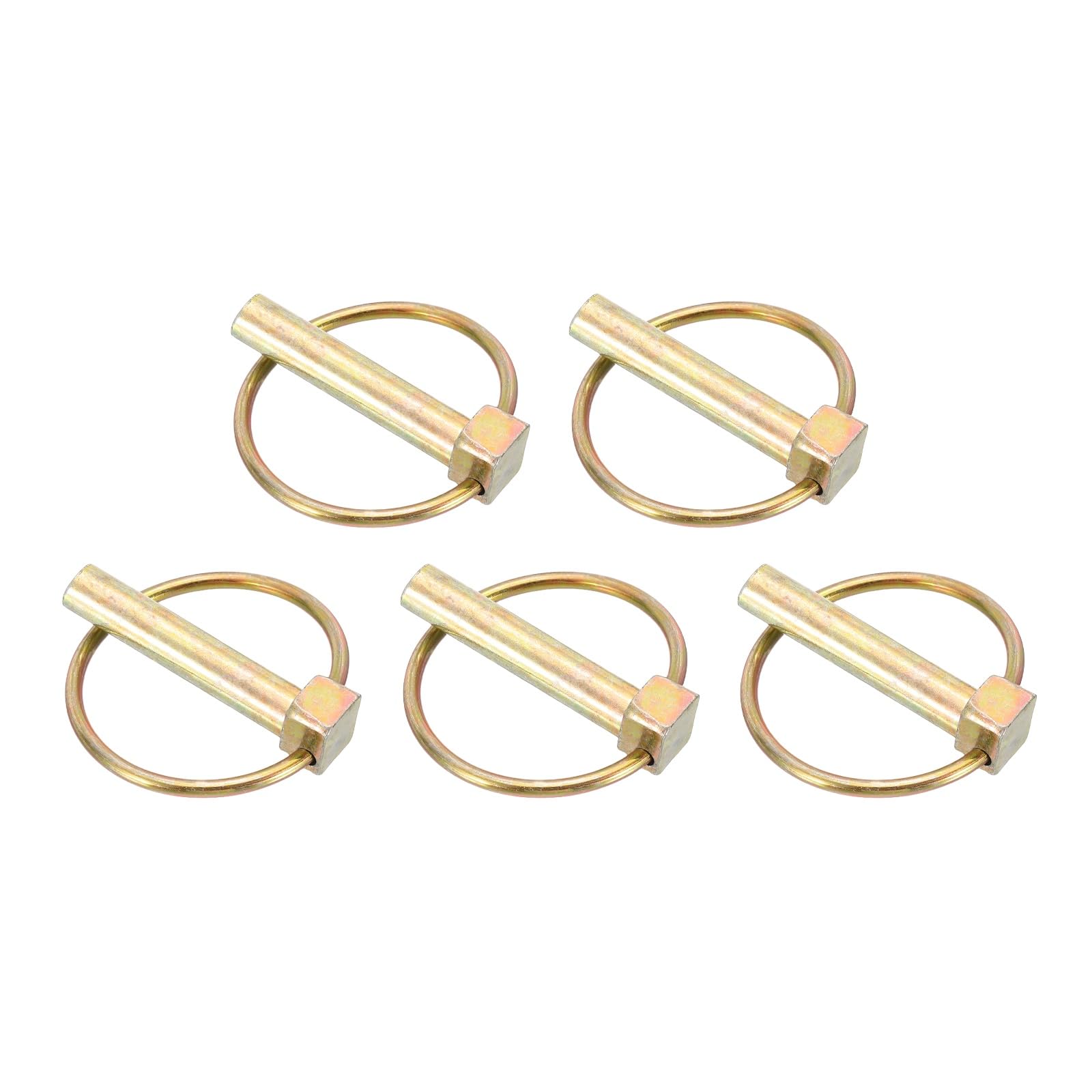 sourcing map 5Pcs Lynch Pin with Ring (10mm x 50mm) - Heavy Duty Linch Pins Shaft Locking Pin Clips Carbon Steel, for Farm Tractors Trucks Lawn Mowers Trailers Trolley, Gold