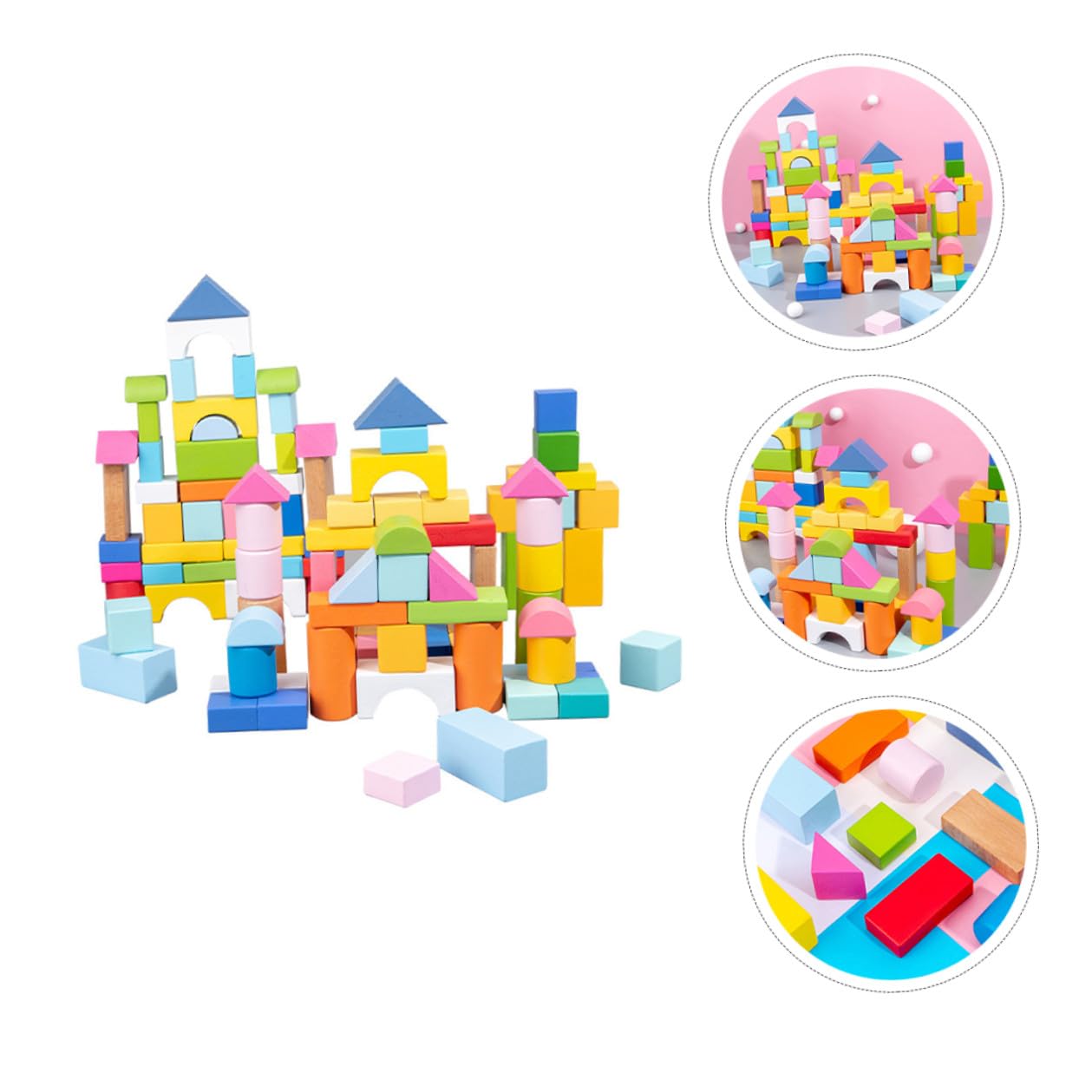 BESPORTBLE Juego de 100 Bloques de Madera Geométricos para Juguetes de Construcción Educativos para Bebés y Pequeños Set de Piezas Ecológicas para Desarrollo Creativo y Habilidades