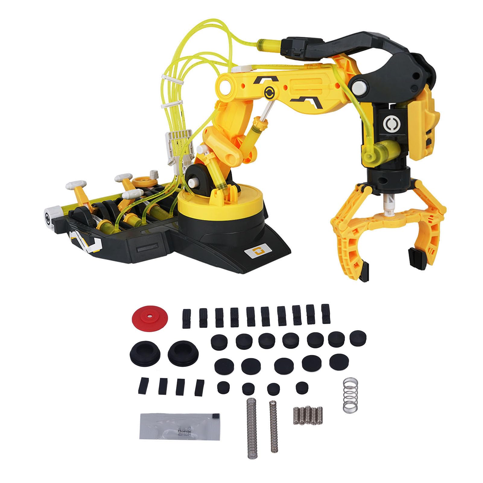 EMUKOEP Kit de Brazo de Robot Hidráulico para Niños Juguete Stem con Brazo Mecánico Impulsado por Agua Abrazadera de Rotación de 270 Grados y Ventosa para Aprendizaje de Experimen (102 Amarilla)