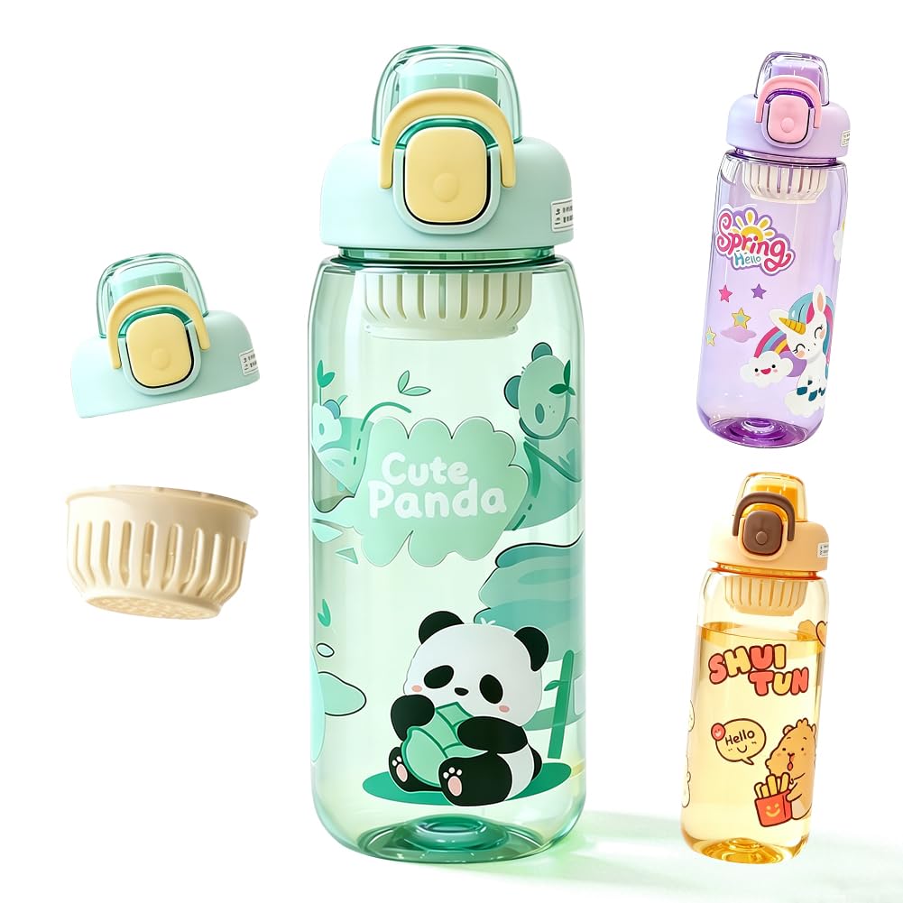 HATFRYF Panda Water Bottle, Panda Drinking Bottle Water Bottles Plastic Bottles, Filter Water Cup Drinking Leakproof Sports Bottles for School (600ML)