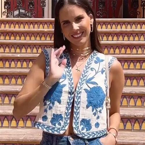 Hathne Women'S Floral Embroidered Vest Boho Vintage Sleeveless Open Front Cardigan Shirt Vests Waistcoat thumb #4